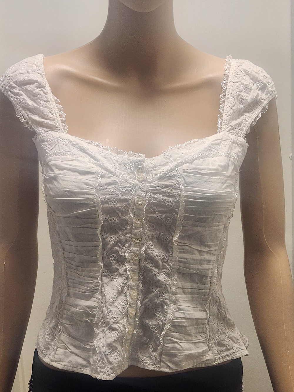 White Lace-Trim Cap Sleeve Top
